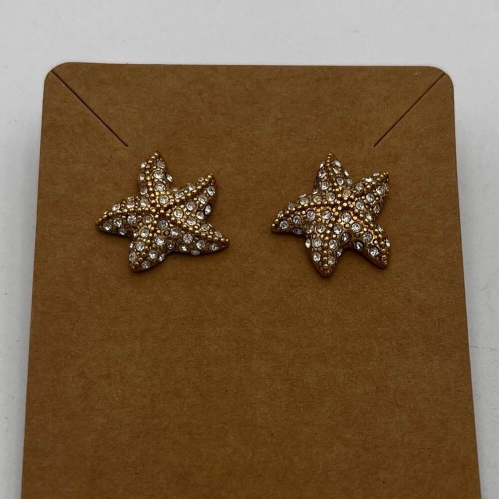 J. Crew Women's Gold Toned Rhinestone Starfish Stud Earrings